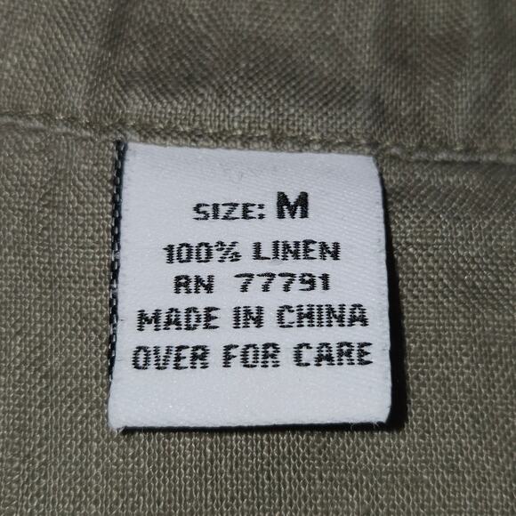 Richard Malcolm Women Medium 100% Linen Top Casual Neutral Ruffle Taupe Vacation - Picture 8 of 9